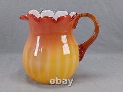 Bohemian Amberina Cased White Ribbed Pattern Molded Victorian Art Glass Pitcher