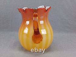 Bohemian Amberina Cased White Ribbed Pattern Molded Victorian Art Glass Pitcher