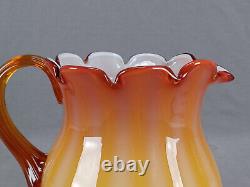 Bohemian Amberina Cased White Ribbed Pattern Molded Victorian Art Glass Pitcher