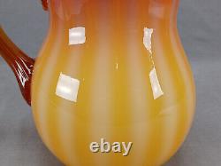 Bohemian Amberina Cased White Ribbed Pattern Molded Victorian Art Glass Pitcher