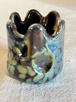 Bohemian Art Glass Oil Spot Miniature Vase/Toothpick-Loetz Kralik Victorian