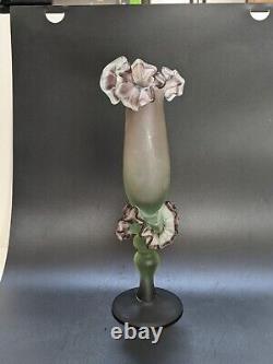 Bohemian Bud Vase Opaline Blown Glass Double Ruffle Purple And Green Victorian