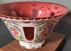 Bohemian Cased Cranberry Cut to Clear Christmas Centerpiece Bowl Poss. Moser