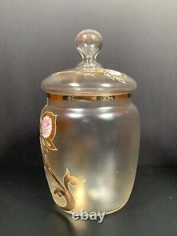 Bohemian Czech Goldberg Josephinenhütte Enameled Floral Glass Cookie Candy Jar