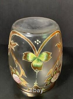 Bohemian Czech Goldberg Josephinenhütte Enameled Floral Glass Cookie Candy Jar