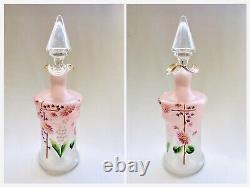 Bohemian Czech Satin Art Glass Knobbed Decanter & 2 Small Goblets. Unique