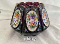 Bohemian/Czech Victorian Glass Moser Enameled Violet purple glass rose bowl vase