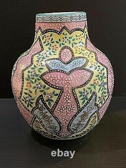 Bohemian Enamelled Vase In Persian Style By Harrach Or Moser Signed