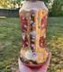 Bohemian Glass Gilt Pink Cranberry Ruby Enamel Flowers 10.25 H