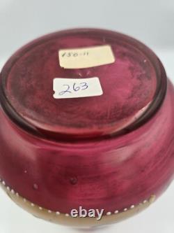 Bohemian Glass Gilt Pink Cranberry Ruby Enamel Flowers 10.25 H