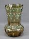 Bohemian Hand Enameled Floral Scrollwork Beaded Yellow Green Glass Vase