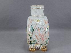 Bohemian Harrach Hand Enameled Lady & Flowers Malachite Glass Vase Circa 1870s
