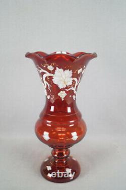 Bohemian Harrach White Enameled & Gold Grape Vine Ruby Flashed Vase C1860-1870