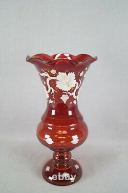 Bohemian Harrach White Enameled & Gold Grape Vine Ruby Flashed Vase C1860-1870