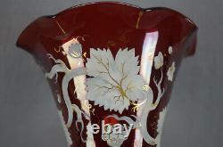 Bohemian Harrach White Enameled & Gold Grape Vine Ruby Flashed Vase C1860-1870
