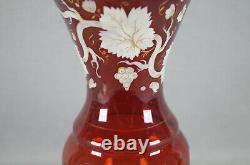 Bohemian Harrach White Enameled & Gold Grape Vine Ruby Flashed Vase C1860-1870