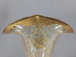 Bohemian Josephinenhutte Raised Gold Floral 14 5/8 Inch Trumpet Vase C. 1880-1900