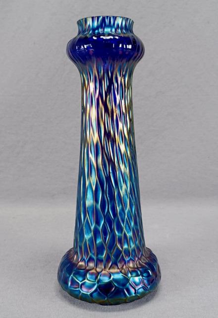 Bohemian Kralik Martele Cobalt Blue Iridescent Art Glass Vase Circa 1900