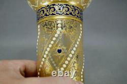 Bohemian Lobmeyr Arabian Style Enameled & Beaded White Cobalt & Gold Glass Vase
