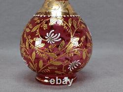 Bohemian Moser Type Hand Enameled White Gold & Platinum Floral Cranberry Vase