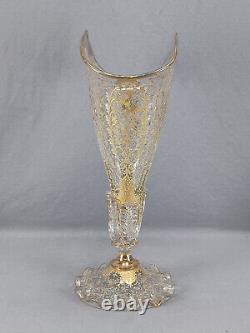 Bohemian Moser Type Raised Gold Floral 14 5/8 Inch Trumpet Vase Circa 1880-1900