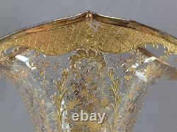 Bohemian Moser Type Raised Gold Floral 14 5/8 Inch Trumpet Vase Circa 1880-1900