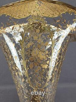 Bohemian Moser Type Raised Gold Floral 14 5/8 Inch Trumpet Vase Circa 1880-1900