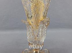Bohemian Moser Type Raised Gold Floral 14 5/8 Inch Trumpet Vase Circa 1880-1900