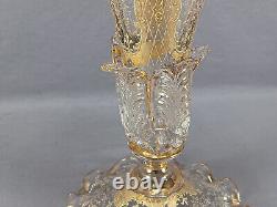 Bohemian Moser Type Raised Gold Floral 14 5/8 Inch Trumpet Vase Circa 1880-1900