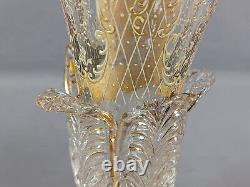 Bohemian Moser Type Raised Gold Floral 14 5/8 Inch Trumpet Vase Circa 1880-1900