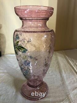 Bohemian Pink Enameled Crackle Glass-Underwater Scene-Fish, Plants-Victorian