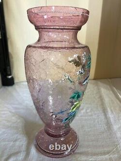 Bohemian Pink Enameled Crackle Glass-Underwater Scene-Fish, Plants-Victorian