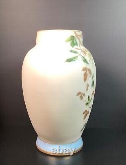 Bohemian Riedel Hand Painted Enameled Bird Custard Glass Vase Uranium 11 1/4