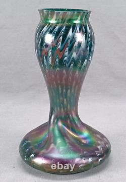 Bohemian Rindskopf Confetti Decor Green Iridescent Twist Form Vase C. 1900-1905