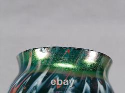 Bohemian Rindskopf Confetti Decor Green Iridescent Twist Form Vase C. 1900-1905