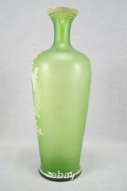 Bohemian Victorian Enameled Florentine Cameo Art Lady Portrait Green Glass Vase