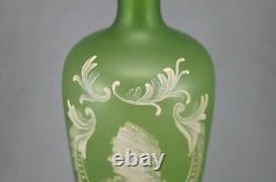 Bohemian Victorian Enameled Florentine Cameo Art Lady Portrait Green Glass Vase