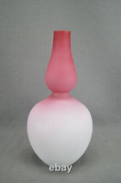 Bohemian Victorian Pink Cased Peach Blow Satin Glass Double Gourd Shape Vase