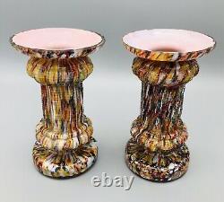 Bohemian Welz Pair of Hooped Vases, Cased Spatter Glass, Victorian c. 1890