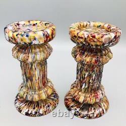 Bohemian Welz Pair of Hooped Vases, Cased Spatter Glass, Victorian c. 1890