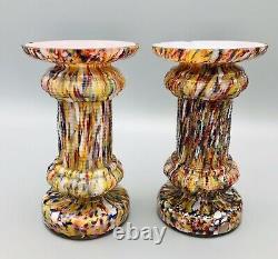 Bohemian Welz Pair of Hooped Vases, Cased Spatter Glass, Victorian c. 1890