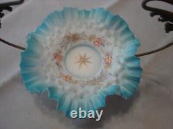 Brides Basket with Blue & White Ruffled Bowl & Hand Painted Enamel Flowers