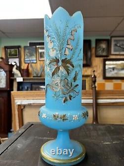 Bristol Glass Blue Vase Hand Painted