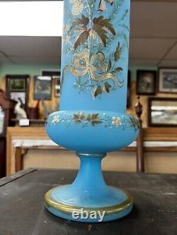 Bristol Glass Blue Vase Hand Painted