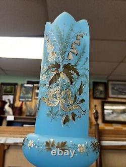 Bristol Glass Blue Vase Hand Painted