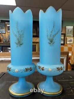 Bristol Glass Blue Vase Hand Painted