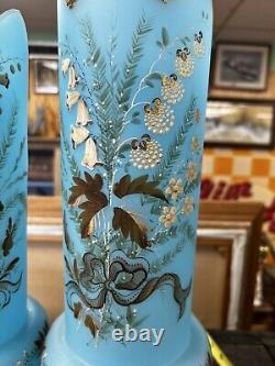 Bristol Glass Blue Vase Hand Painted