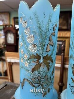 Bristol Glass Blue Vase Hand Painted