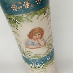 Bristol Glass Vase Opaline Hand Painted Victorian Era Home Decor 9 1/2