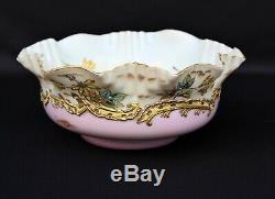 C 1850 Antique Victorian Mt. Washington Glass Brides Bowl 11